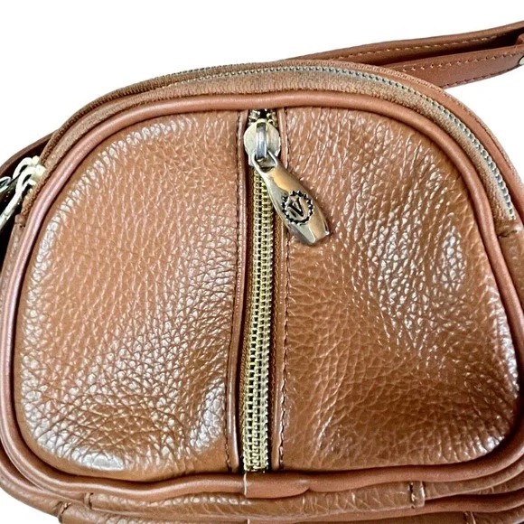 Valentina Leather Triple Entry Crossbody Purse Bag Mad in Italy Camel Color - Picture 8 of 11